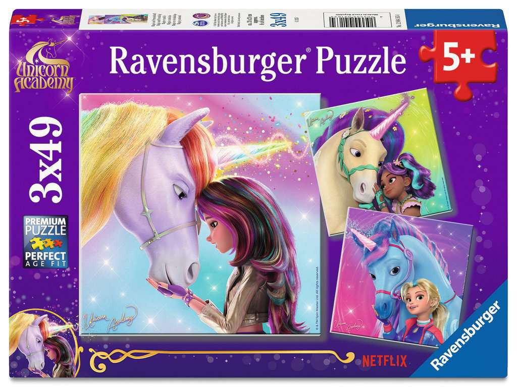 Unicorn Academy – 3 x 49 Piece Jigsaw Puzzles (Ravensburger)