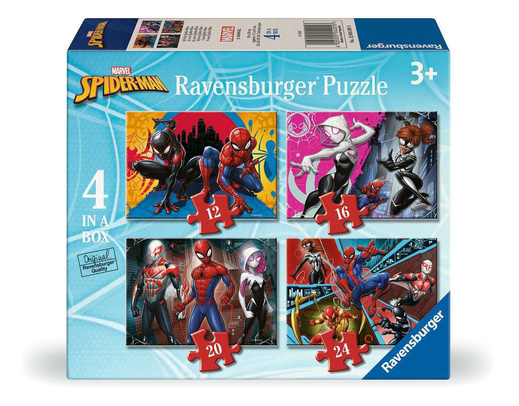 Marvel Spider-Man – 4 in a Box (12, 16, 20, 24 Piece) Jigsaw Puzzles (Ravensburger)