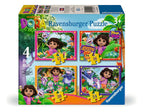 Dora 4 in a Box – 12, 16, 20 & 24 Piece Jigsaw Puzzles (Ravensburger)