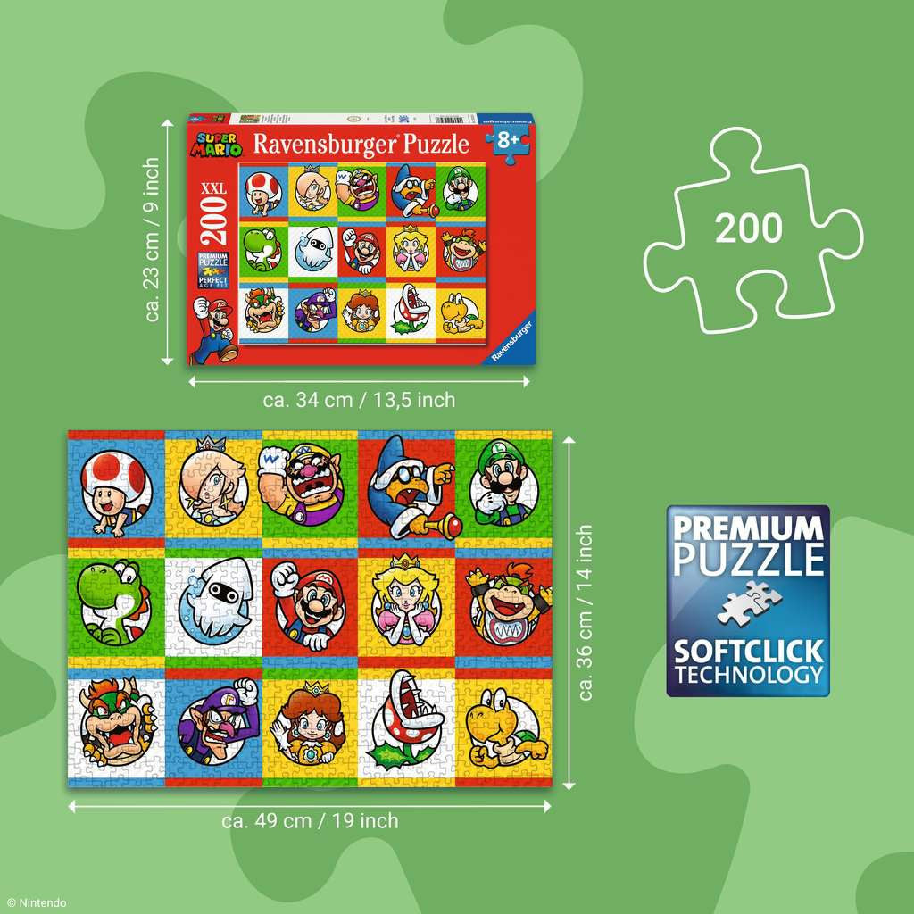 Size guide: Super Mario Character Palette - 200 XXL Piece Jigsaw Puzzle (Ravensburger)