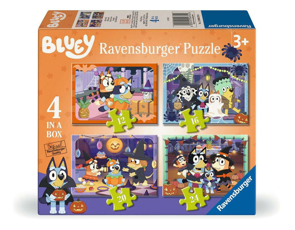Bluey Halloween – 4 in a Box (12, 16, 20, 24 Piece) Jigsaw Puzzles (Ravensburger)