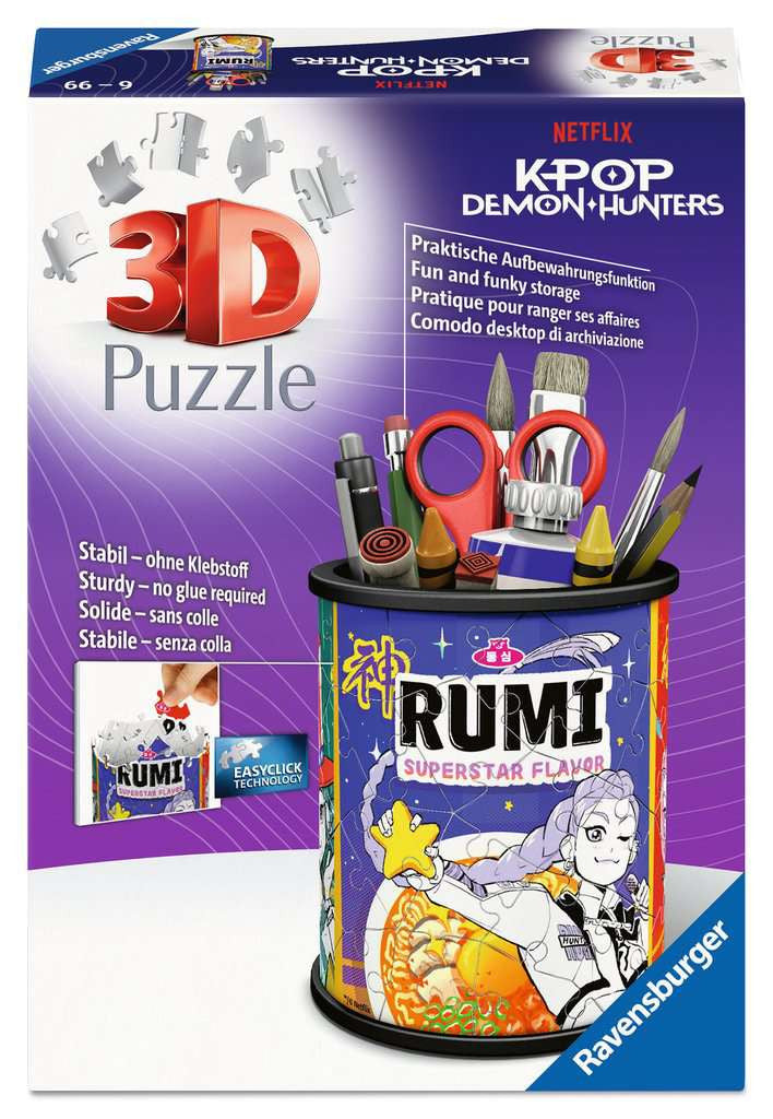 Box, straight on: K-Pop Demon Hunters Pencil Holder – 54 Piece 3D Jigsaw Puzzle (Ravensburger)