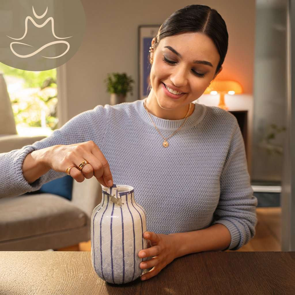 Puzzle in progress: Striped Flower Vase 3D Jigsaw Puzzle (Ravensburger)