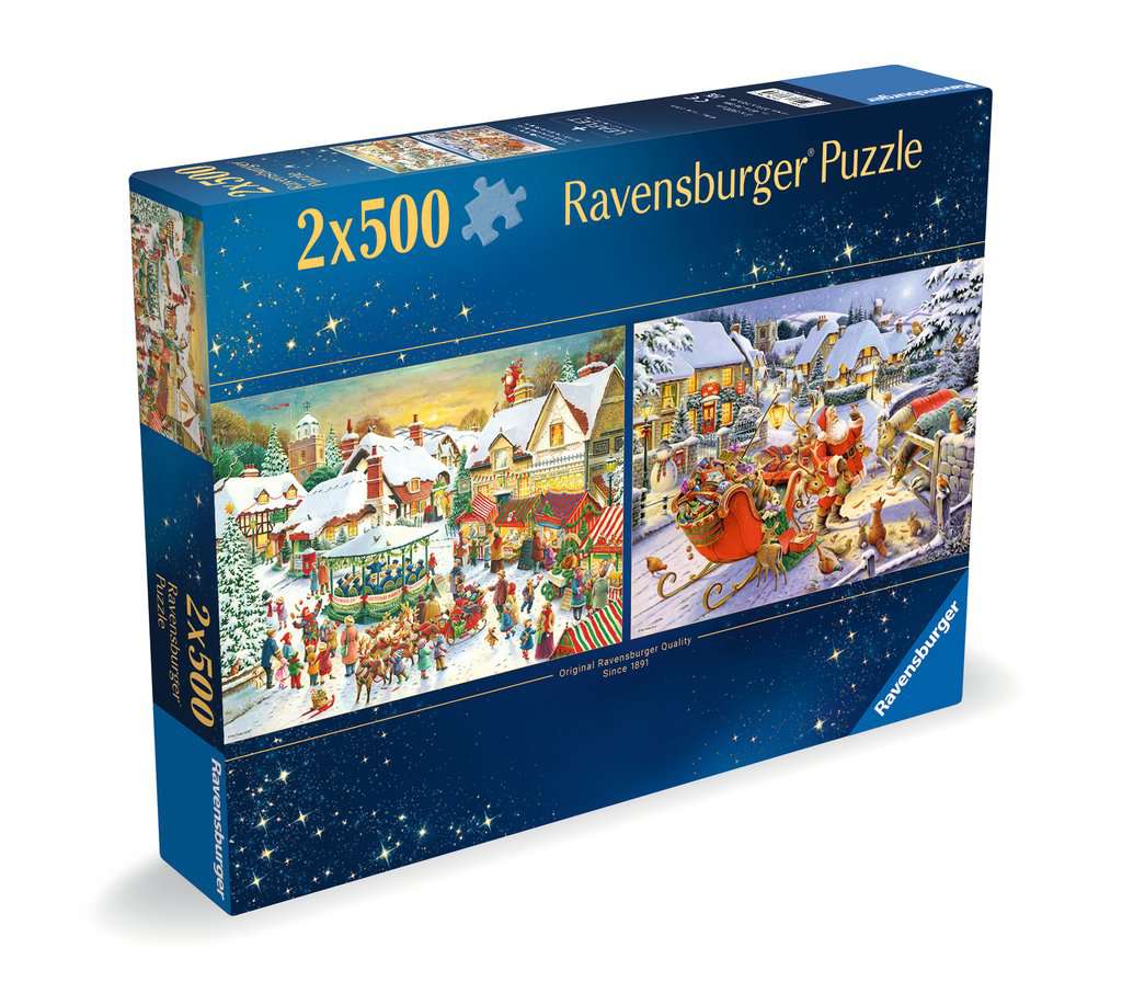 Market & Santa's Christmas Supper – 2x 500 Piece Jigsaw Puzzles (Ravensburger Christmas Collection No.1)