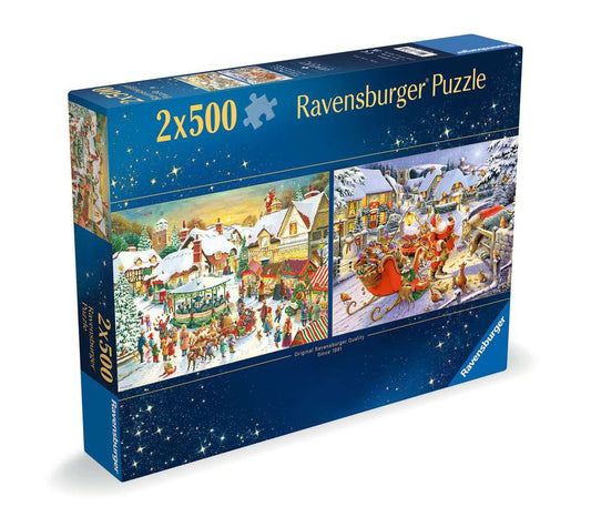 Ravensburger Christmas Collection No.1 - Market & Santa's Christmas Supper - 2x 500 Piece Jigsaw Puzzles