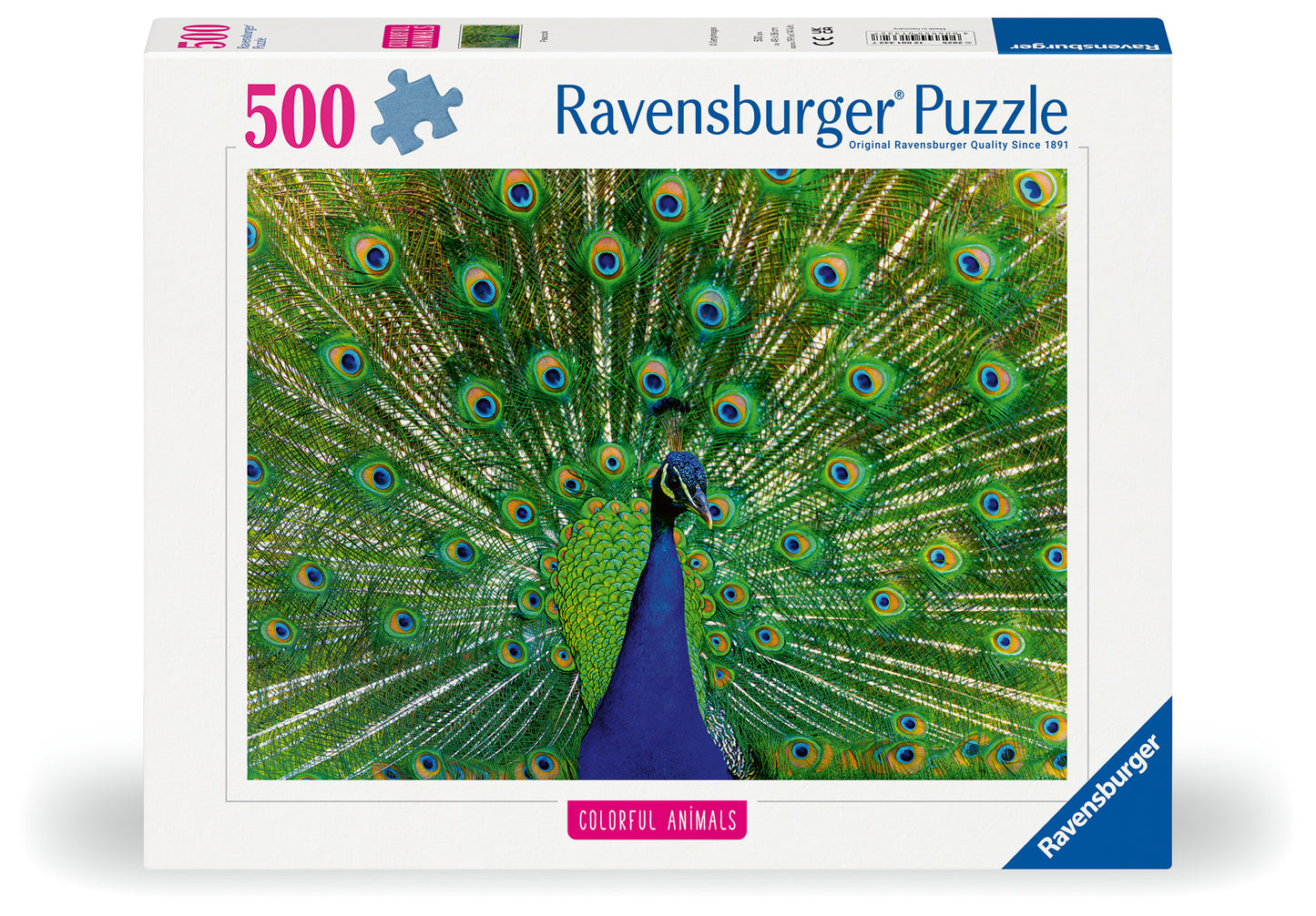 ** Pre-Order ** Ravensburger - Colourful Animals - Peacock - 500 Piece Jigsaw Puzzle