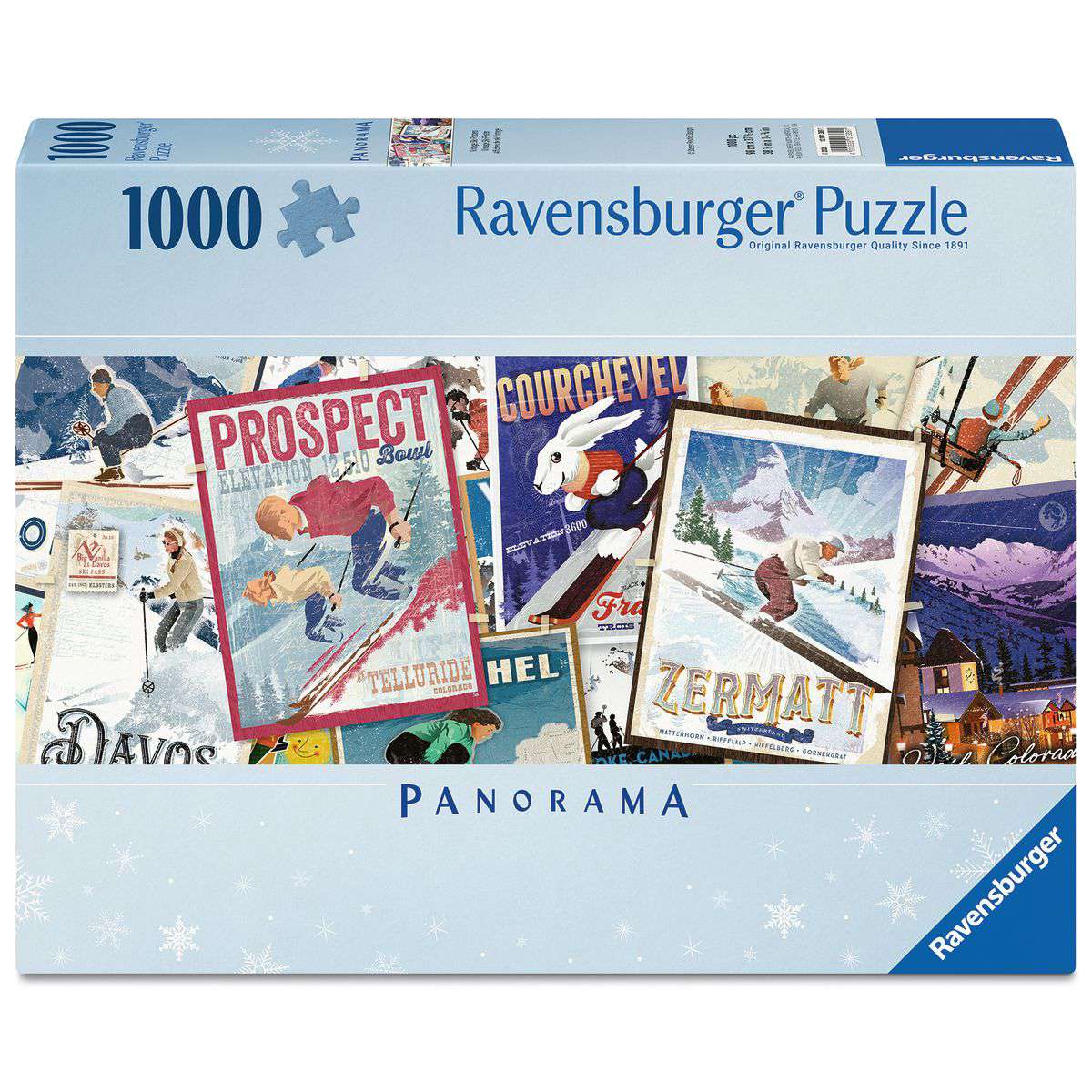 ** Pre-Order ** Retro Skiing - Vintage Posters Panorama - 1000 Piece Jigsaw Puzzle (Ravensburger) - Completed Puzzle