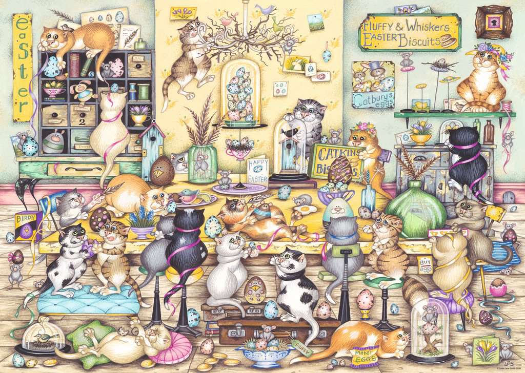 ** Pre-Order ** Crazy Cats Easter Eggstravaganza by Linda Jane Smith - 1000 Piece Jigsaw Puzzle (Ravensburger)