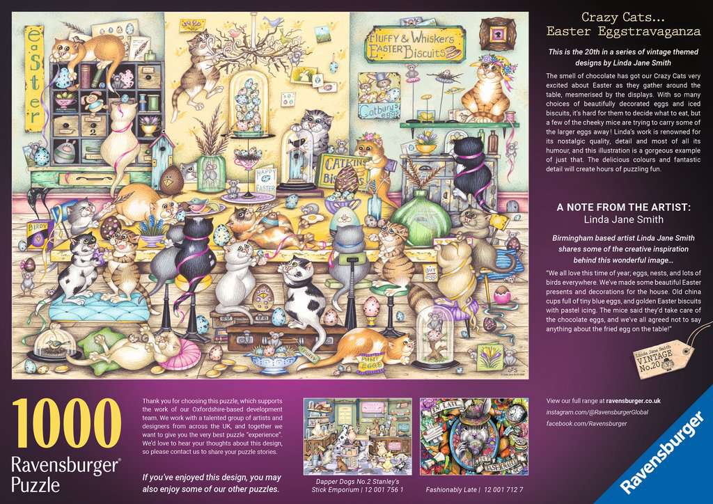 ** Pre-Order ** Crazy Cats Easter Eggstravaganza by Linda Jane Smith - 1000 Piece Jigsaw Puzzle (Ravensburger)