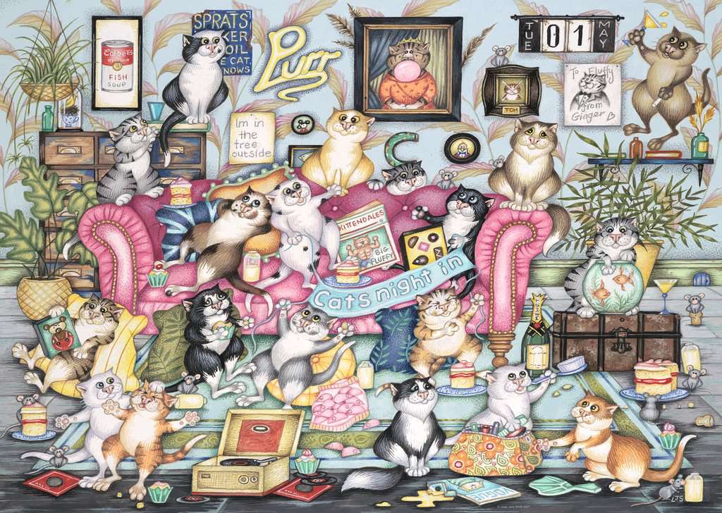 Artwork: Crazy Cats: Purrfect Night In – 1000 Piece Jigsaw Puzzle (Ravensburger)