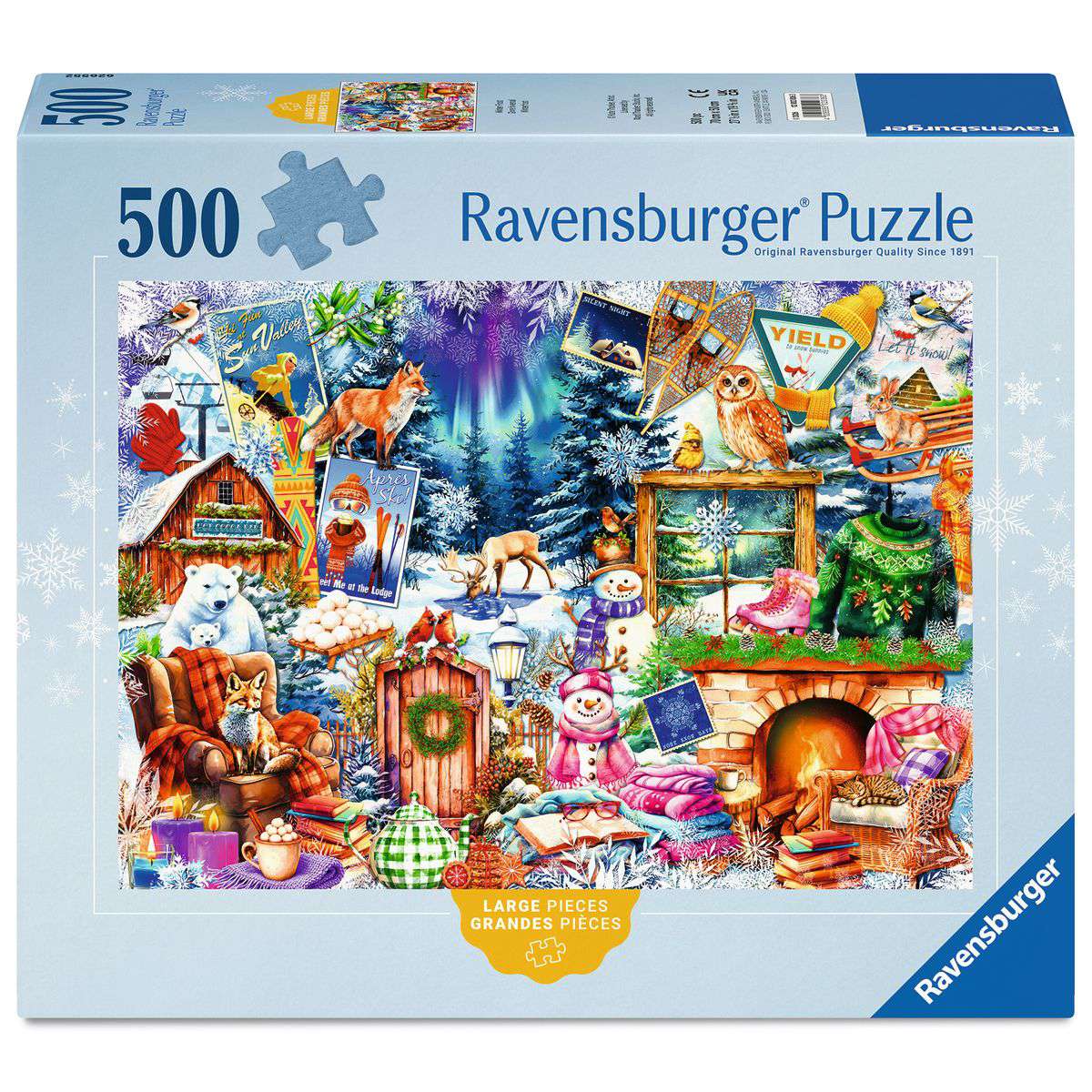** Pre-Order ** Winter Mountain Village - 500 Large Piece Jigsaw Puzzle (Ravensburger) - Completed Puzzle