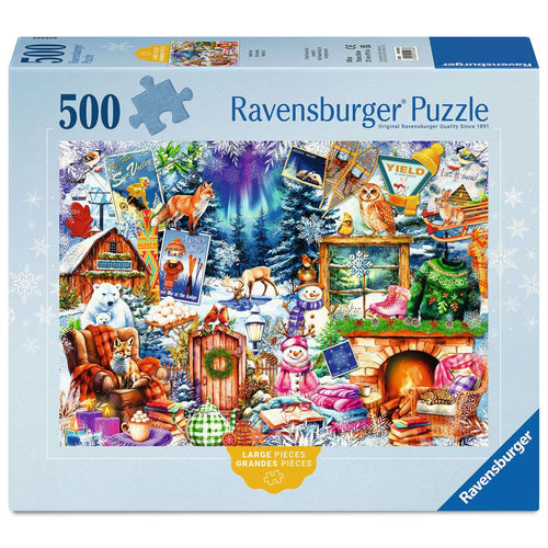 ** Pre-Order ** Winter Mountain Village - 500 Large Piece Jigsaw Puzzle (Ravensburger) - Completed Puzzle