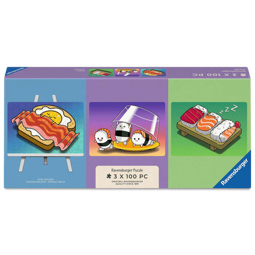 ** Pre-Order ** Kawaii Breakfast, Lunch & Dinner Puzzle - 3 x 100 Piece Jigsaw Puzzle Set with Easel (Ravensburger)