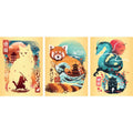 Artwork: Ukiyo-E Cat Warrior, Red Panda & Dragon - 3 x 100 Piece Mini Jigsaw Puzzle Set with Easel (Ravensburger)
