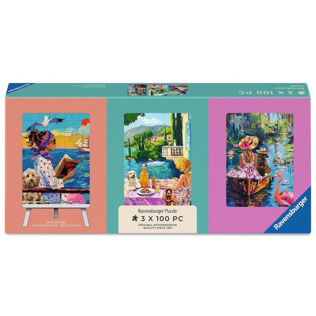 ** Pre-Order ** Have Dog, Will Travel Puzzle Set 3 x 100 Piece Mini Jigsaw Puzzles with Easel (Ravensburger)