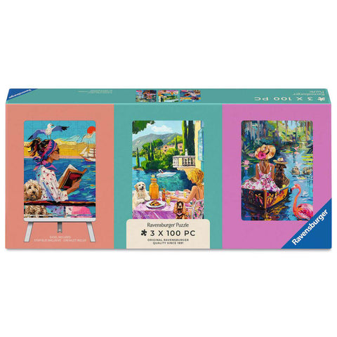 ** Pre-Order ** Have Dog, Will Travel Puzzle Set 3 x 100 Piece Mini Jigsaw Puzzles with Easel (Ravensburger)