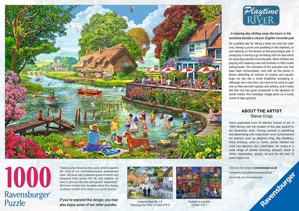 Box back: Playtime on the River – 1000 Piece Jigsaw Puzzle (Ravensburger)