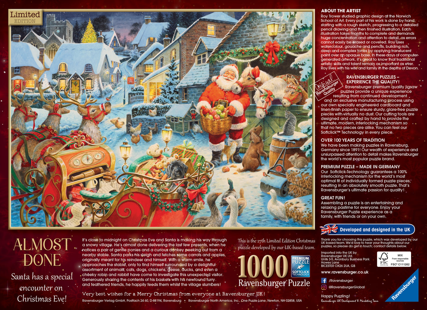 Ravensburger - Christmas Puzzle "Almost Done" Limited Edition No.27 2023 - 1000 Piece Jigsaw Puzzle