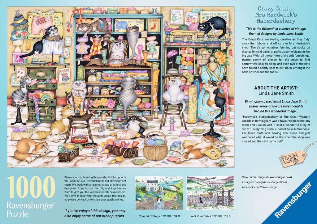 Mrs Hardwick's Haberdashery by Crazy Cats – 1000 Piece Jigsaw Puzzle (Ravensburger)