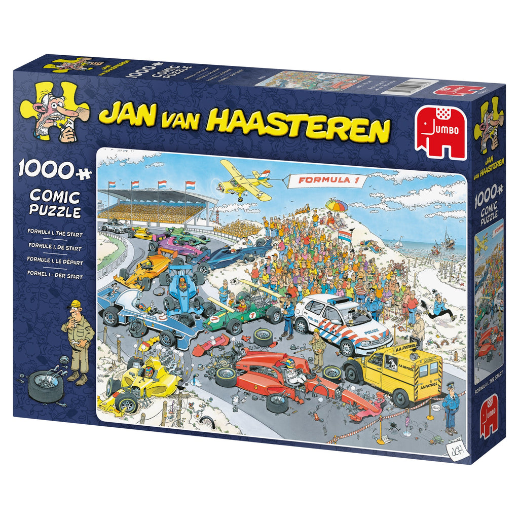 Box, turned left: Grand Prix: The Start – 1000 Piece Jigsaw Puzzle (Jan van Haasteren)