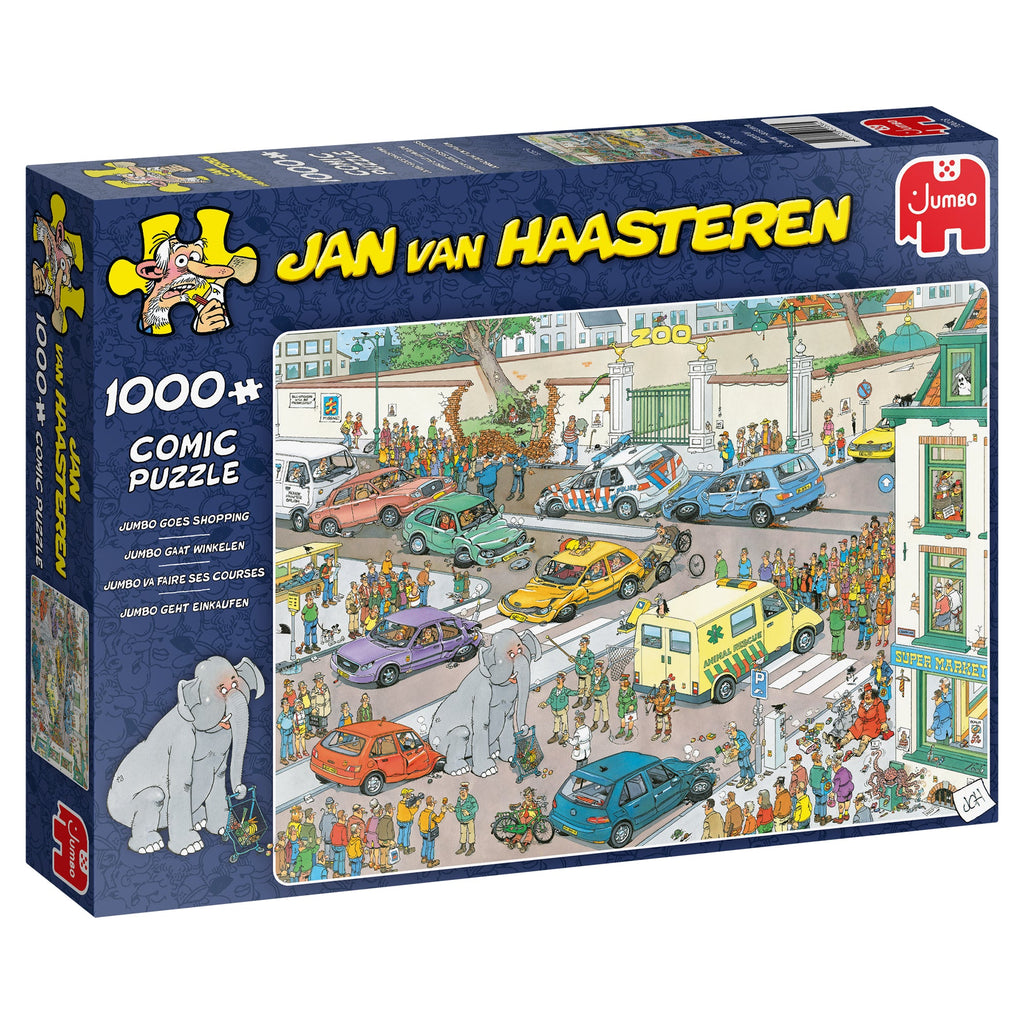 Box, turned right: Jumbo Goes Shopping by Jan Van Haasteren – 1000 Piece Jigsaw Puzzle (Jumbo)