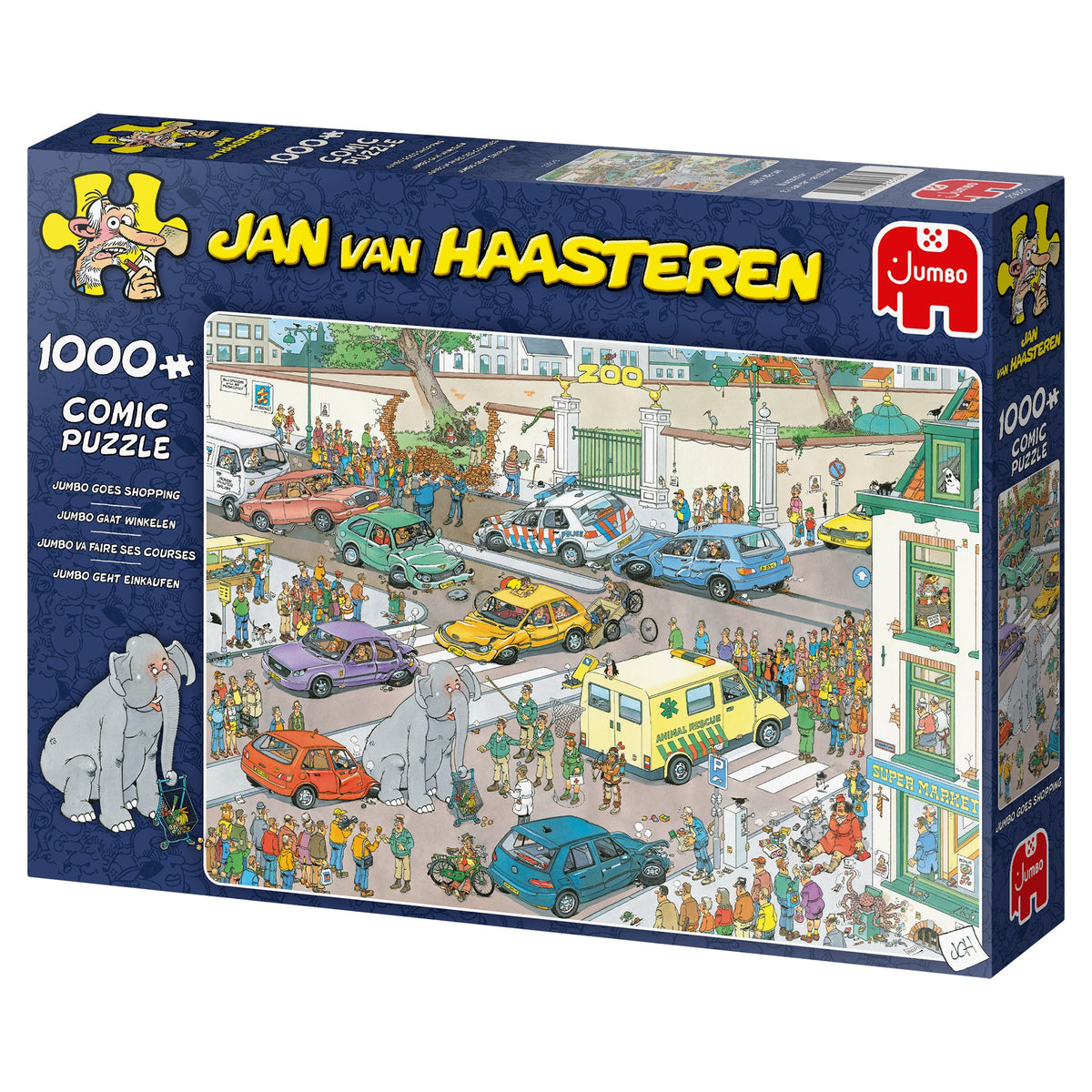 Box, turned left: Jumbo Goes Shopping by Jan Van Haasteren – 1000 Piece Jigsaw Puzzle (Jumbo)