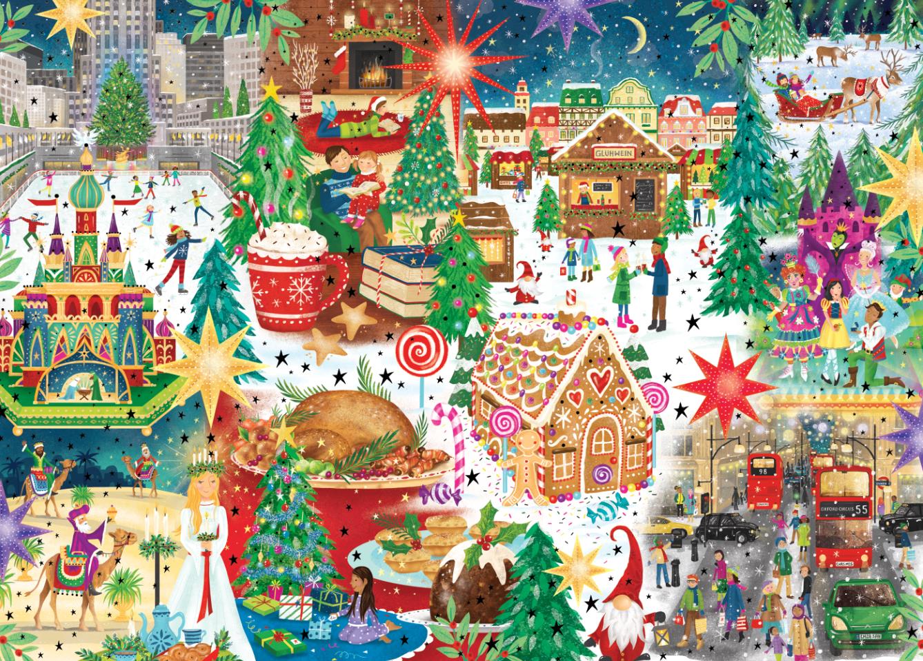 Gibsons - Christmas Around The World - 500 Piece Gold Foil Jigsaw Puzzle