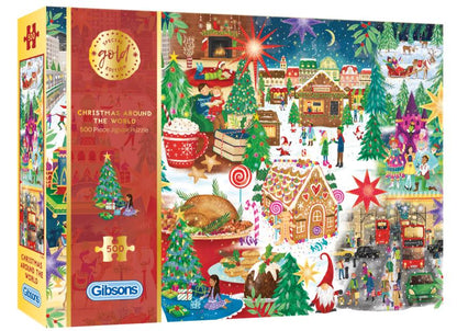 Gibsons - Christmas Around The World - 500 Piece Gold Foil Jigsaw Puzzle