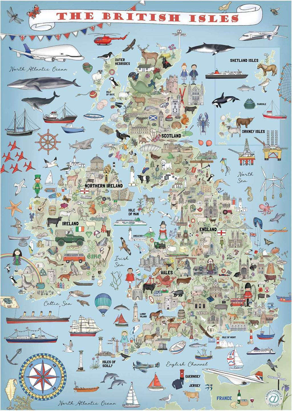 Artwork: The British Isles by Emma Lawrence - 1000 Piece Jigsaw Puzzle (House of Puzzles)