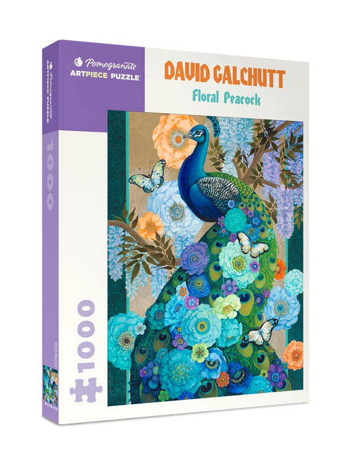 Floral Peacock by David Galchutt – 1000 Piece Jigsaw Puzzle (Pomegranate) - Completed Puzzle