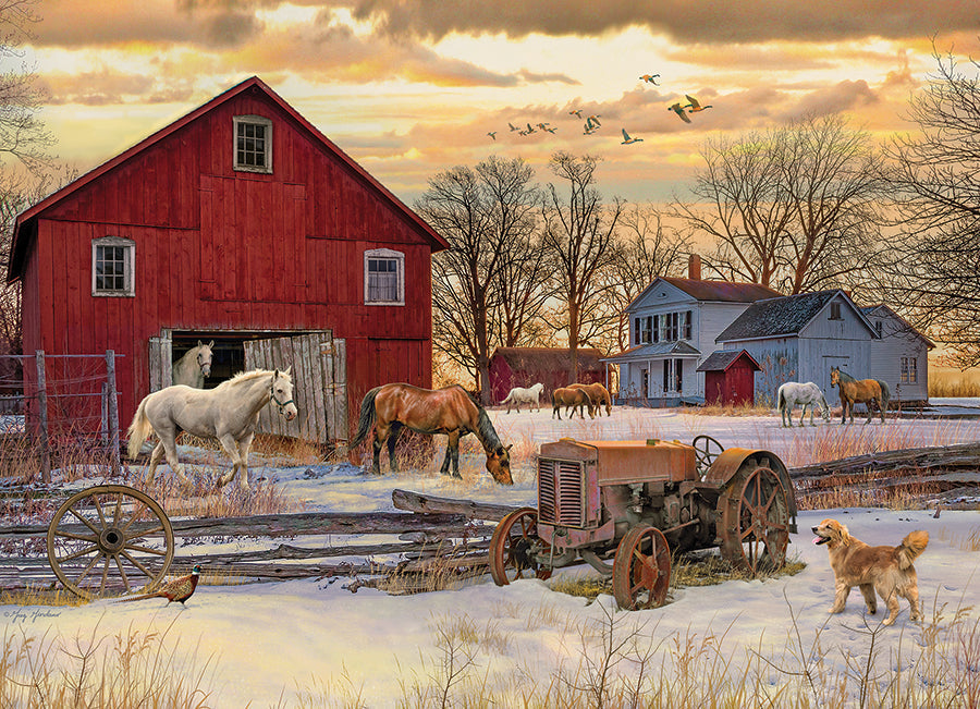 Artwork: Winter on the Farm – 1000 Piece Jigsaw Puzzle (Cobble Hill)
