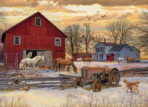 Artwork: Winter on the Farm – 1000 Piece Jigsaw Puzzle (Cobble Hill)