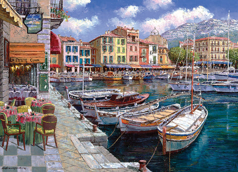 Artwork: Cafe in Cassis - 1000 Piece Cobble Hill Jigsaw Puzzle (with Poster)