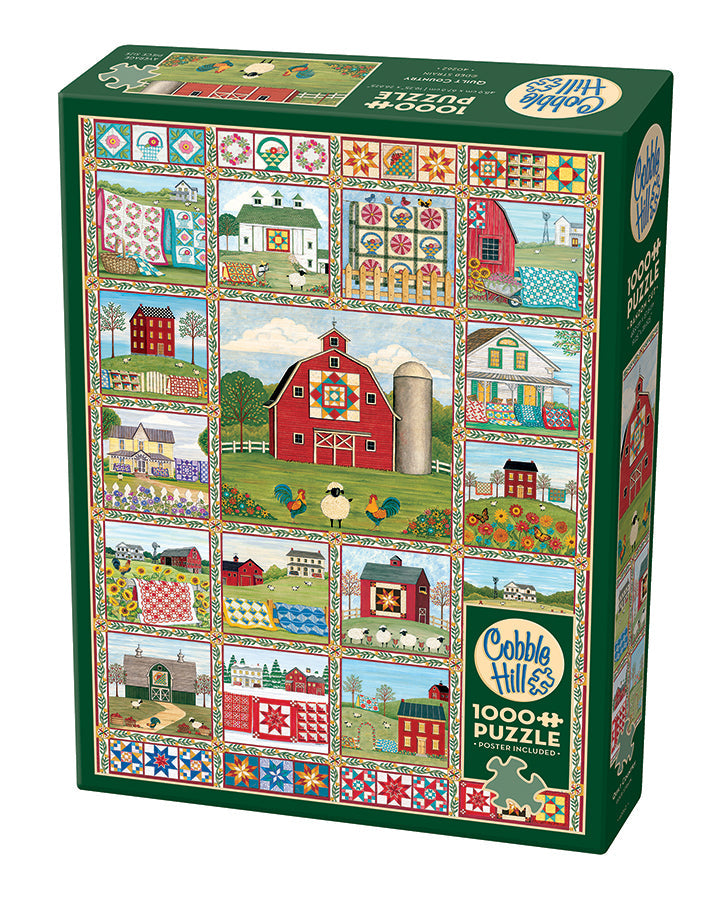 Box, turned left: Quilt Country - 1000 Piece Jigsaw Puzzle (Cobble Hill)