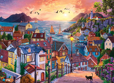 Coastal Town at Sunset – 1000 Piece Jigsaw Puzzle (Cobble Hill)