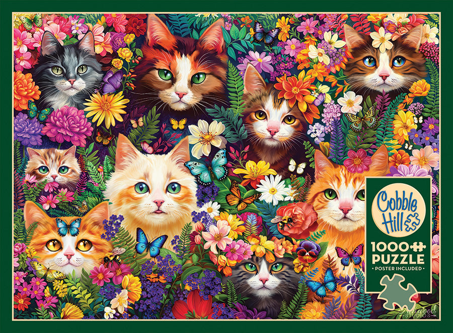 Box, straight on: Blooming Whiskers - 1000 Piece Jigsaw Puzzle (Cobble Hill)