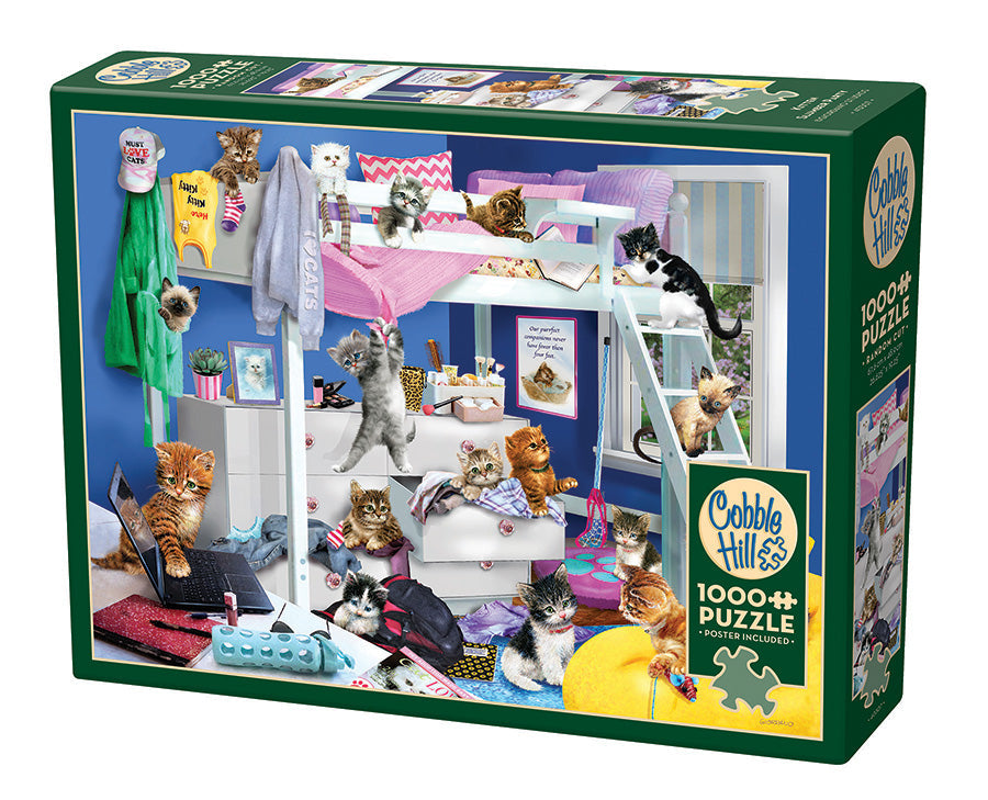 Box, turned left: Kitten Slumber Party – 1000 Piece Jigsaw Puzzle (Cobble Hill)