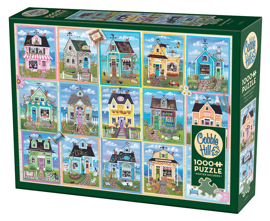 Box, turned left: Seaside Shops - 1000 Piece Jigsaw Puzzle (Cobble Hill)