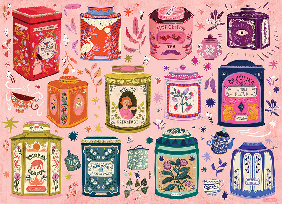 Artwork: Tea Tin Treasures – 1000 Piece Jigsaw Puzzle (Cobble Hill)