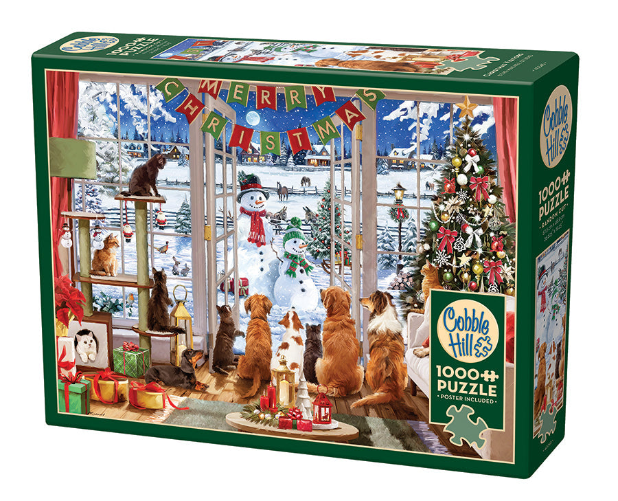 Box, turned left: Christmas Visitors – 1000 Piece Jigsaw Puzzle (Cobble Hill)