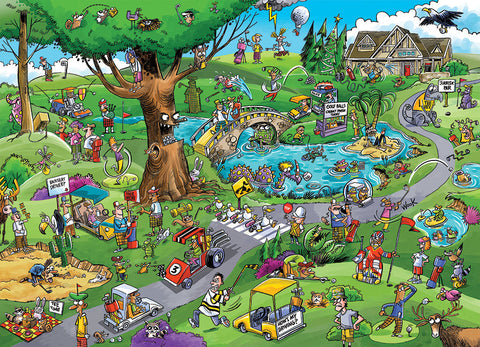 Artwork: Doodle Town: Par for the Course – 1000 Piece Jigsaw Puzzle (Cobble Hill)