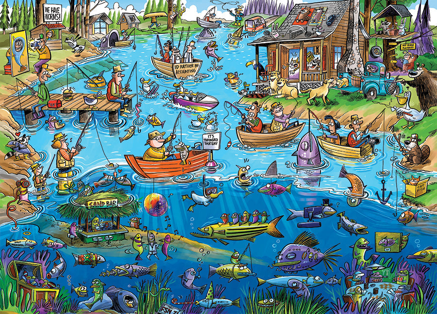 Artwork: Doodle Town: Gone Fishing – 1000 Piece Jigsaw Puzzle (Cobble Hill)