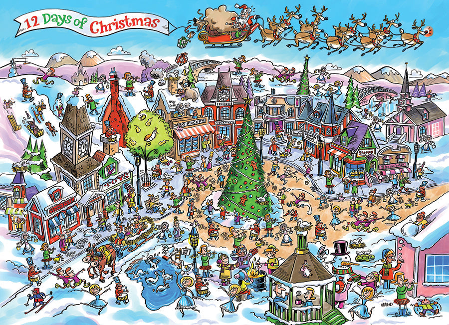 Artwork: Doodle Town: 12 Days of Christmas – 1000 Piece Jigsaw Puzzle (Cobble Hill)