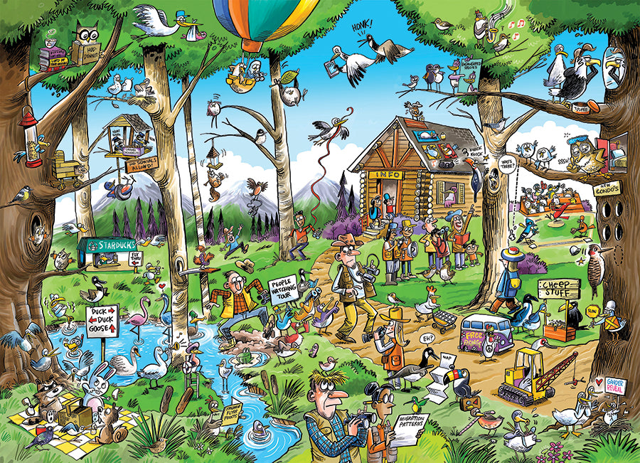 Artwork: Doodle Town: Birdwatcher's Paradise - 1000 Piece Jigsaw Puzzle (Cobble Hill)