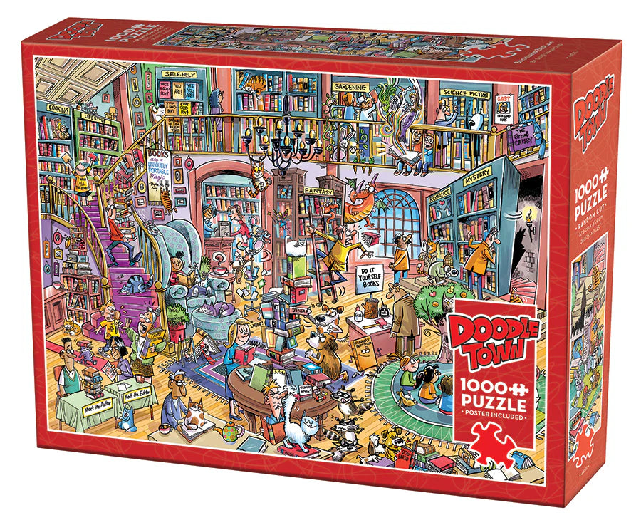 DoodleTown: Bookshop Bedlam by Dave Whamond - 1000 Piece Jigsaw Puzzle (Cobble Hill)