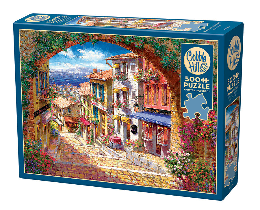 Box, turned left: Archway To Cagne - 500 Piece Jigsaw Puzzle (Cobble Hill)