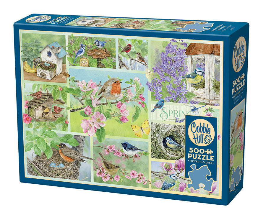 Box, turned left: Garden Birds in Spring – 500 Piece Jigsaw Puzzle (Cobble Hill)
