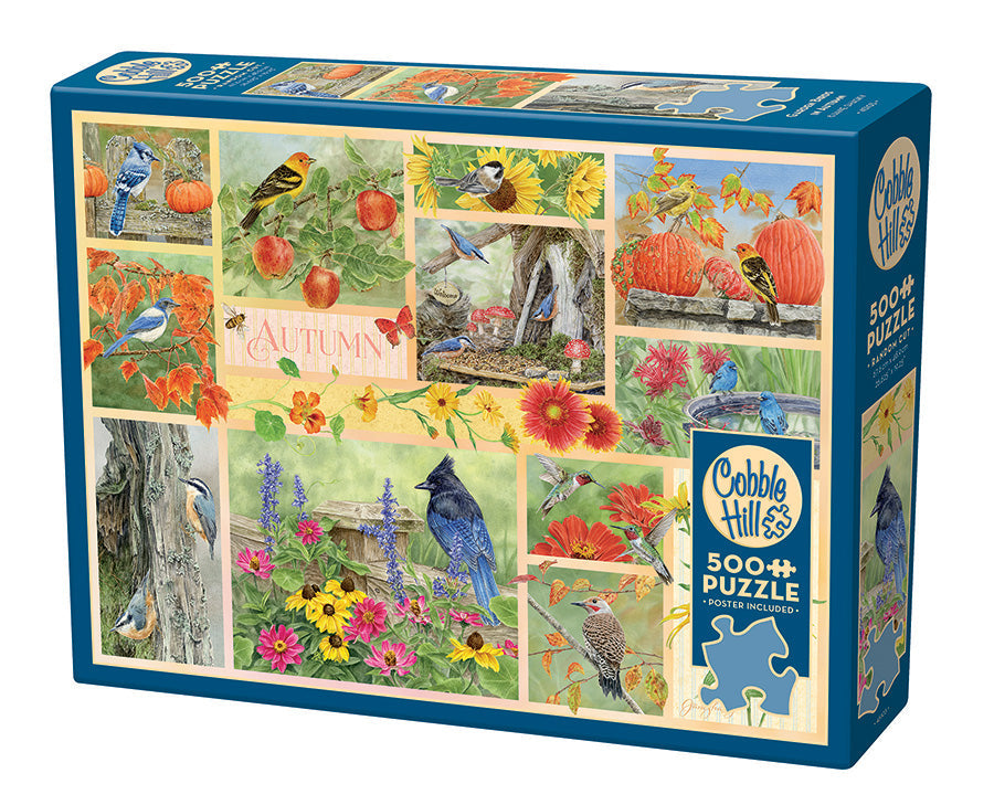 Box, turned left: Garden Birds in Autumn – 500 Piece Jigsaw Puzzle (Cobble Hill)