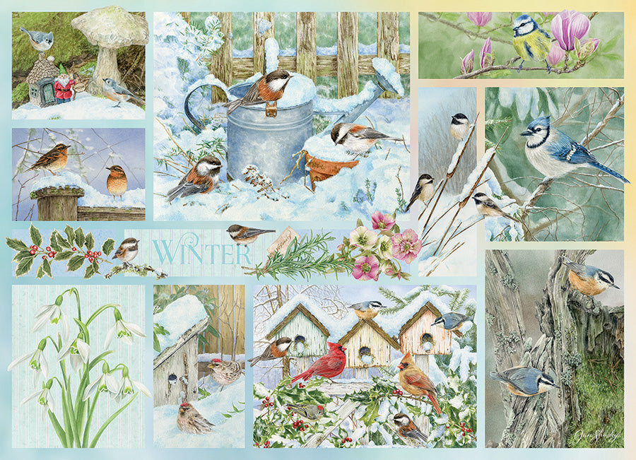 Artwork: Garden Birds in Winter – 500 Piece Jigsaw Puzzle (Cobble Hill)