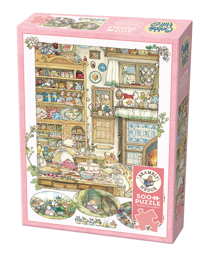 Box, turned left: Brambly Hedge Picnic Preparations by Jill Barklem - 500 Piece Jigsaw Puzzle + Poster (Cobble Hill)